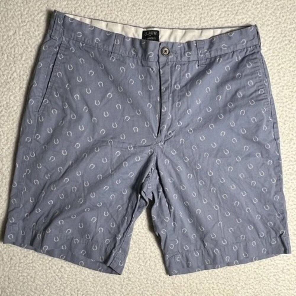 J.Crew Gramercy Blue Horseshoes Men's Chino Shorts 36W 9"Inseam
